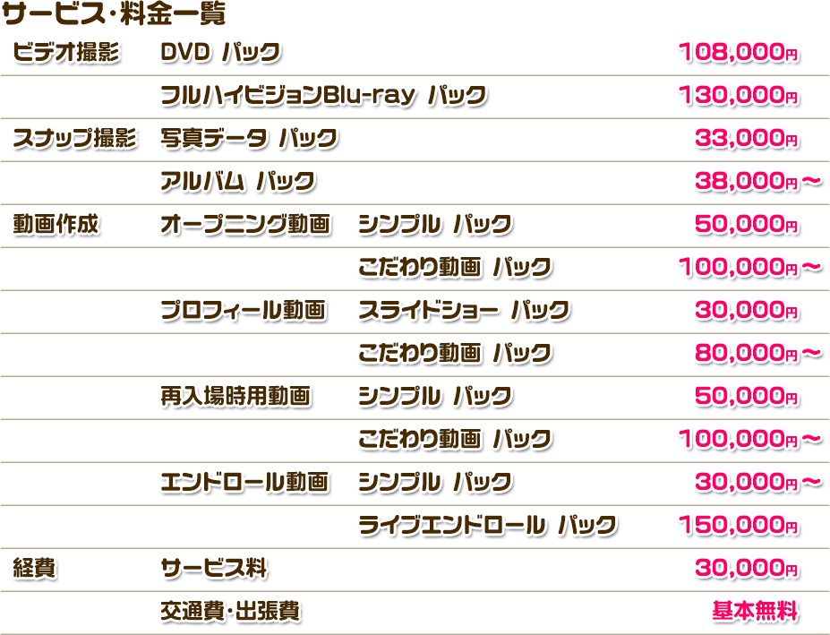 サービス・料金表